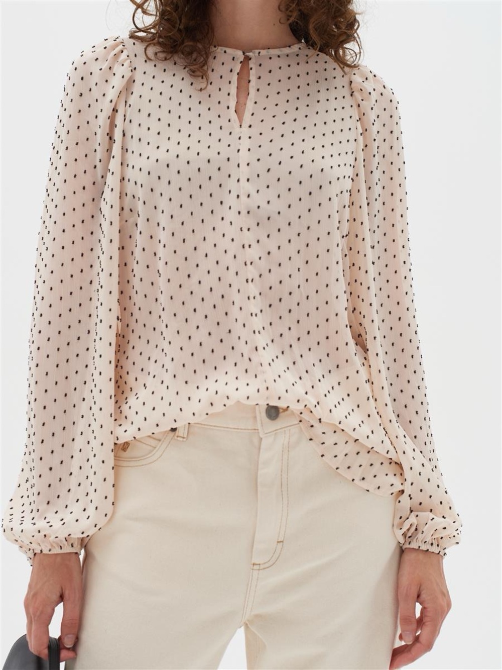 InWear Ibi Cream Polka-Dot Long-Sleeve Blouse